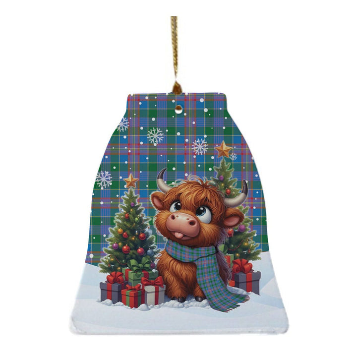 Scottish Ralston Clan Tartan Ceramic Ornament Cute Highland Cow Christmas Bell Style Tartan Plaid