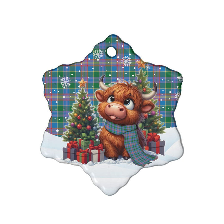 Scottish Ralston Clan Tartan Ceramic Ornament Cute Highland Cow Christmas Snow Flake Style Tartan Plaid