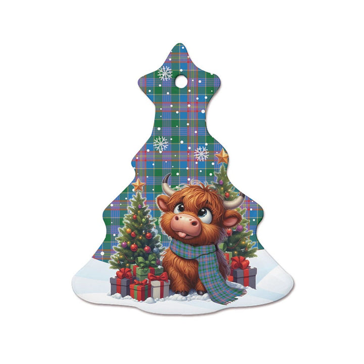 Scottish Ralston Clan Tartan Ceramic Ornament Cute Highland Cow Christmas Tree Style Tartan Plaid