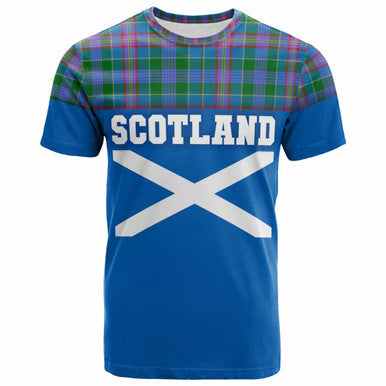 Scottish Ralston Clan Tartan T-Shirt - Lion Rampant of Scotland With Flag Front Side Tartan Plaid
