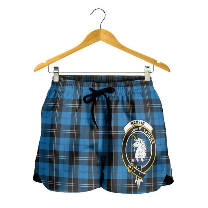 Scottish Ramsay Blue Ancient Clan Crest Tartan Women Shorts