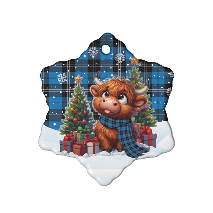 Scottish Ramsay Blue Ancient Clan Tartan Ceramic Ornament Cute Highland Cow Christmas Snow Flake Style Tartan Plaid