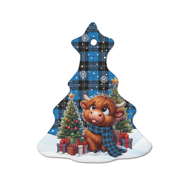 Scottish Ramsay Blue Ancient Clan Tartan Ceramic Ornament Cute Highland Cow Christmas Tree Style Tartan Plaid
