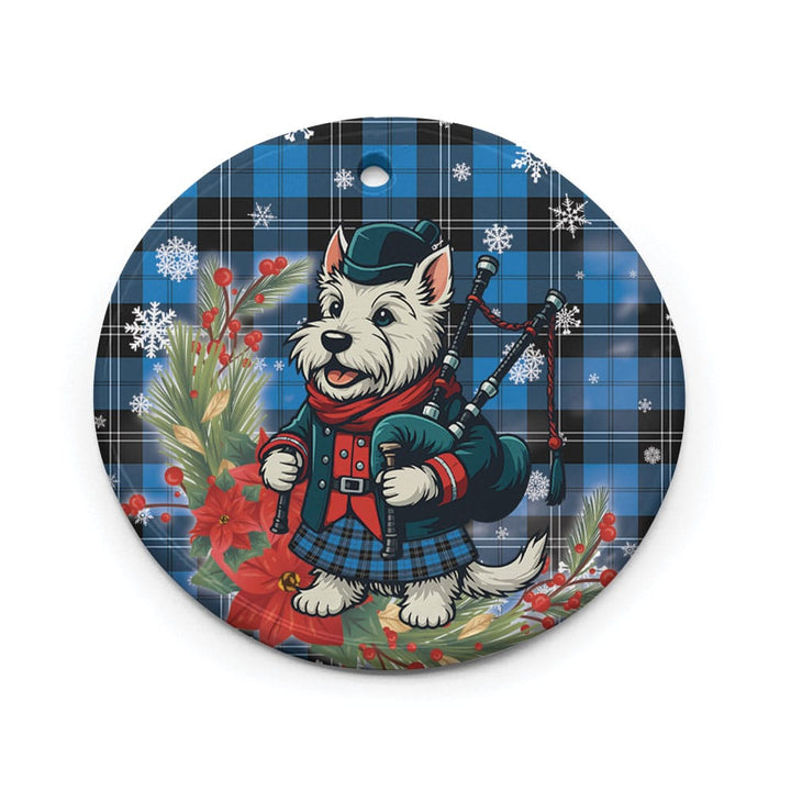 Scottish Ramsay Blue Ancient Clan Tartan Ceramic Ornament Cute Scottish Terrier Dog Circle Style Tartan Plaid