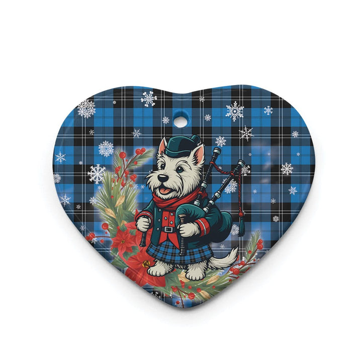 Scottish Ramsay Blue Ancient Clan Tartan Ceramic Ornament Cute Scottish Terrier Dog Heart Style Tartan Plaid