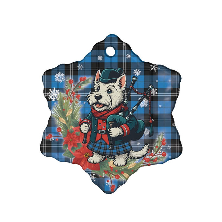 Scottish Ramsay Blue Ancient Clan Tartan Ceramic Ornament Cute Scottish Terrier Dog Snow Flake Style Tartan Plaid