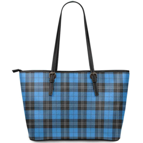 Scottish Ramsay Blue Ancient Clan Tartan Leather Tote Tartan Plaid