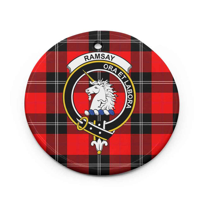 Scottish Ramsay Clan Crest Tartan Ceramic Ornament Circle Shape Tartan Plaid