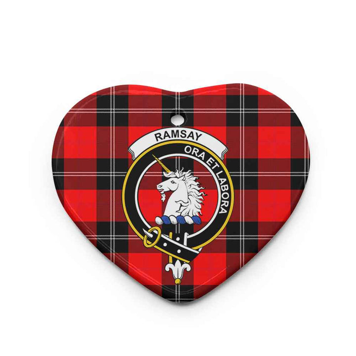 Scottish Ramsay Clan Crest Tartan Ceramic Ornament Heart Shape Tartan Plaid