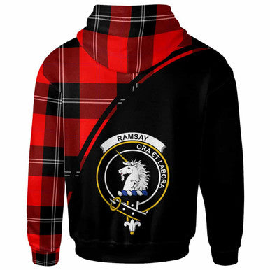 Scottish Ramsay Clan Crest Tartan Curve Hoodie Back Side Tartan Plaid