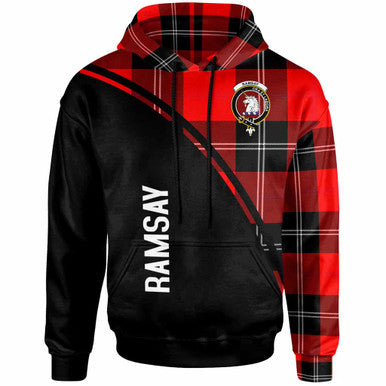 Scottish Ramsay Clan Crest Tartan Curve Hoodie Front Side Tartan Plaid