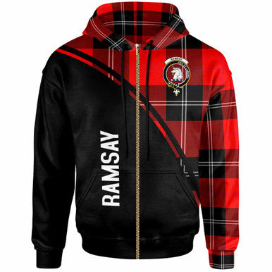 Scottish Ramsay Clan Crest Tartan Curve Hoodie Zip-up Tartan Plaid