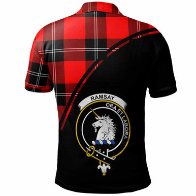 Scottish Ramsay Clan Crest Tartan Curve Polo Shirt Back Side Tartan Plaid