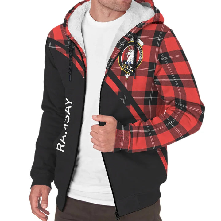 Scottish Ramsay Clan Crest Tartan Curve Sherpa Hoodie