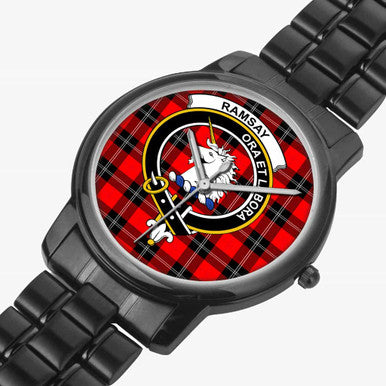 Scottish Ramsay Clan Crest Tartan Folding Clasp Steel Quartz Watches Tartan Plaid Black 2