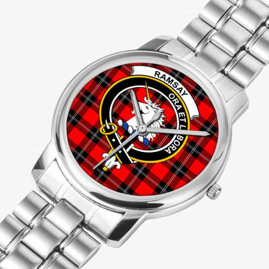 Scottish Ramsay Clan Crest Tartan Folding Clasp Steel Quartz Watches Tartan Plaid Silver 2