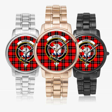 Scottish Ramsay Clan Crest Tartan Folding Clasp Steel Quartz Watches Tartan Plaid All