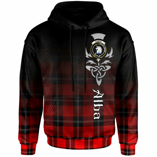 Scottish Ramsay Clan Crest Tartan Hoodie - Alba Gu Brath Family Crest Celtic Inspired Front Side Tartan Plaid