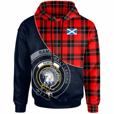 Scottish Ramsay Clan Crest Tartan Hoodie - Bend Style Front Side Tartan Plaid
