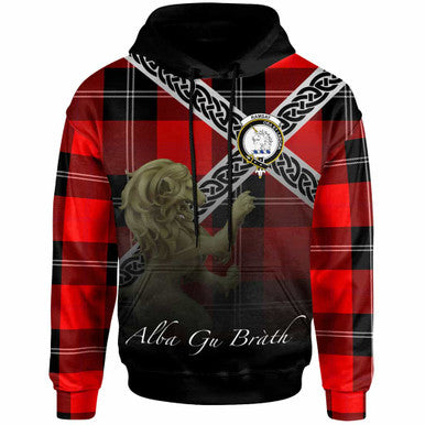 Scottish Ramsay Clan Crest Tartan Hoodie - Scotland Lion Front Side Tartan Plaid