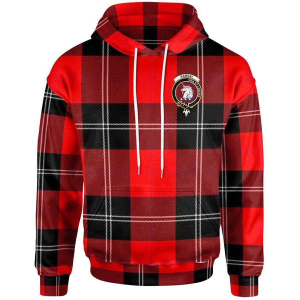 Scottish Ramsay Clan Crest Tartan Hoodie Front Side Tartan Plaid