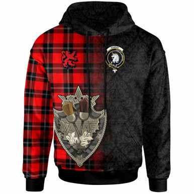 Scottish Ramsay Clan Crest Tartan Hoodie - Half Thistle Flowers Celtic Design Front Side Tartan Plaid