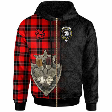 Scottish Ramsay Clan Crest Tartan Hoodie - Half Thistle Flowers Celtic Design Zip-up Tartan Plaid