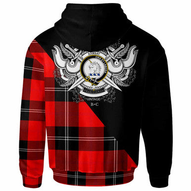 Scottish Ramsay Clan Crest Tartan Hoodie - Military Logo Back Side Tartan Plaid