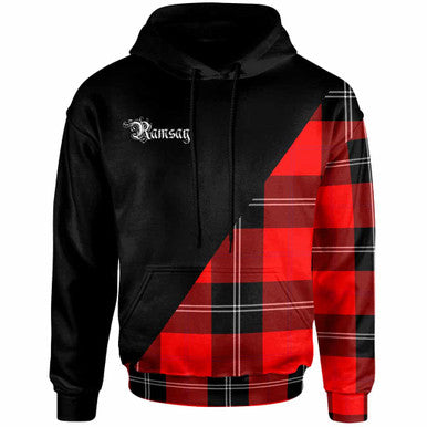 Scottish Ramsay Clan Crest Tartan Hoodie - Military Logo Front Side Tartan Plaid