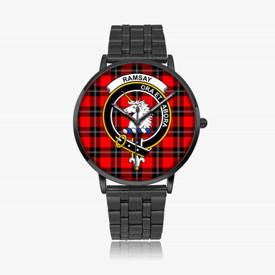 Scottish Ramsay Clan Crest Tartan Instafamous Steel Quartz Watches Tartan Plaid Black 1