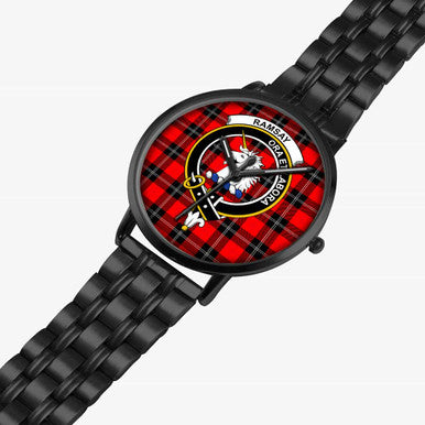 Scottish Ramsay Clan Crest Tartan Instafamous Steel Quartz Watches Tartan Plaid Black 2
