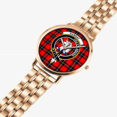 Scottish Ramsay Clan Crest Tartan Instafamous Steel Quartz Watches Tartan Plaid Rose Gold 2