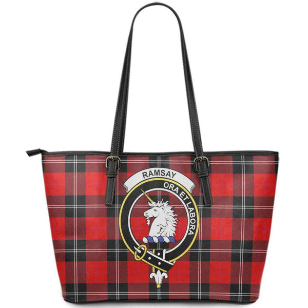 Scottish Ramsay Clan Crest Tartan Leather Tote Tartan Plaid