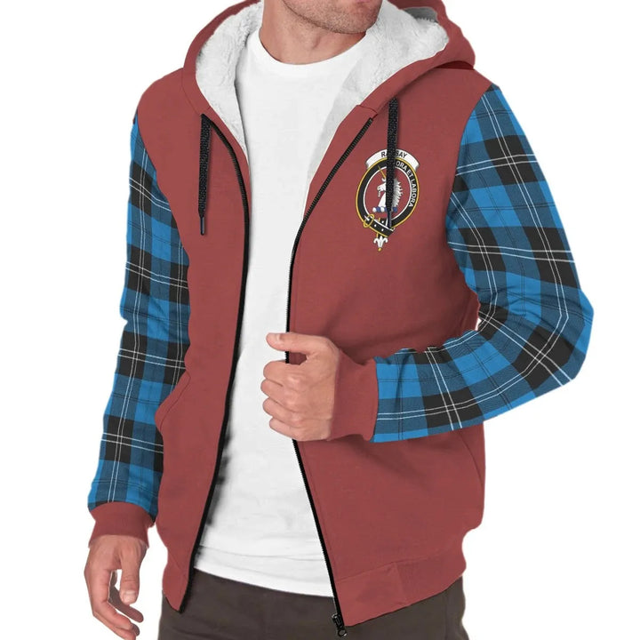 Scottish Ramsay Clan Crest Tartan Plaid Sleeve Sherpa Hoodie