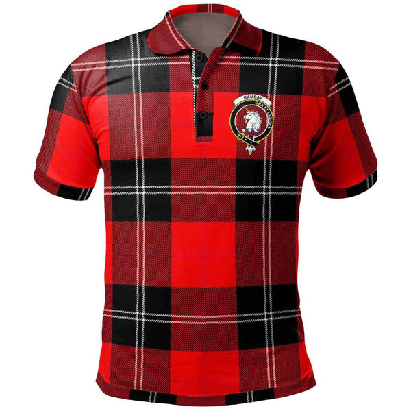 Scottish Ramsay Clan Crest Tartan Polo Shirt Front Side Tartan Plaid