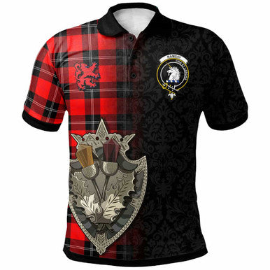 Scottish Ramsay Clan Crest Tartan Polo Shirt - Half Thistle Flowers Celtic Design Front Side Tartan Plaid