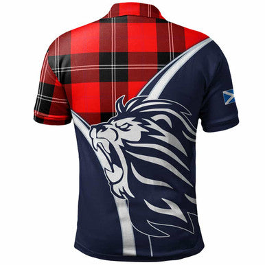 Scottish Ramsay Clan Crest Tartan Polo Shirt - Scottish Flag With Lion Back Side Tartan Plaid