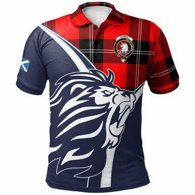 Scottish Ramsay Clan Crest Tartan Polo Shirt - Scottish Flag With Lion Front Side Tartan Plaid