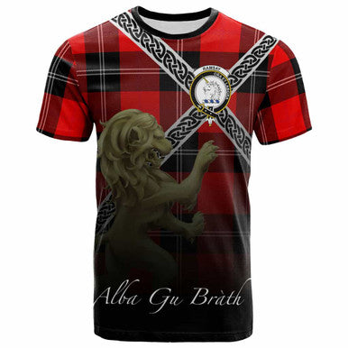 Scottish Ramsay Clan Crest Tartan T-Shirt - Celtic With Scotland Lion Front Side Tartan Plaid