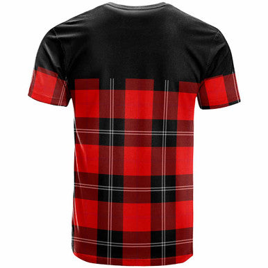 Scottish Ramsay Clan Crest Tartan T-Shirt - Horizontal Style Back Side Tartan Plaid