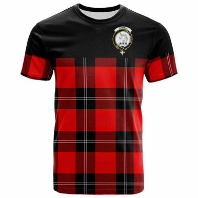 Scottish Ramsay Clan Crest Tartan T-Shirt - Horizontal Style Front Side Tartan Plaid