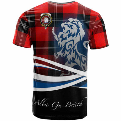 Scottish Ramsay Clan Crest Tartan T-Shirt - Scotland Lion Back Side Tartan Plaid