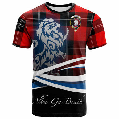Scottish Ramsay Clan Crest Tartan T-Shirt - Scotland Lion Front Side Tartan Plaid