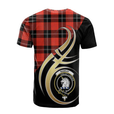 Scottish Ramsay Modern Clan Crest Tartan T-Shirt Believe in Me Back Side Tartan Plaid