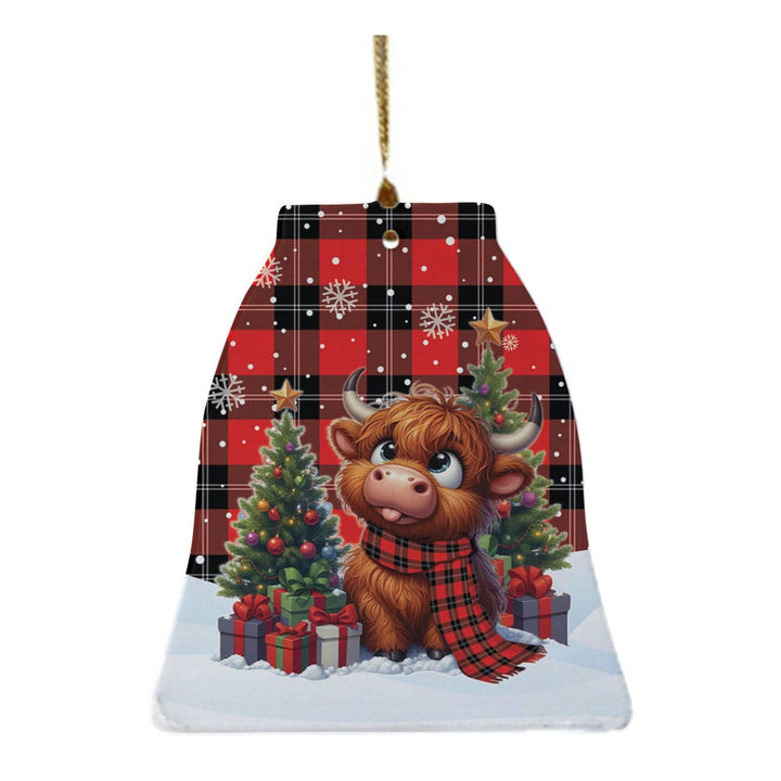 Scottish Ramsay Modern Clan Tartan Ceramic Ornament Cute Highland Cow Christmas Bell Style Tartan Plaid