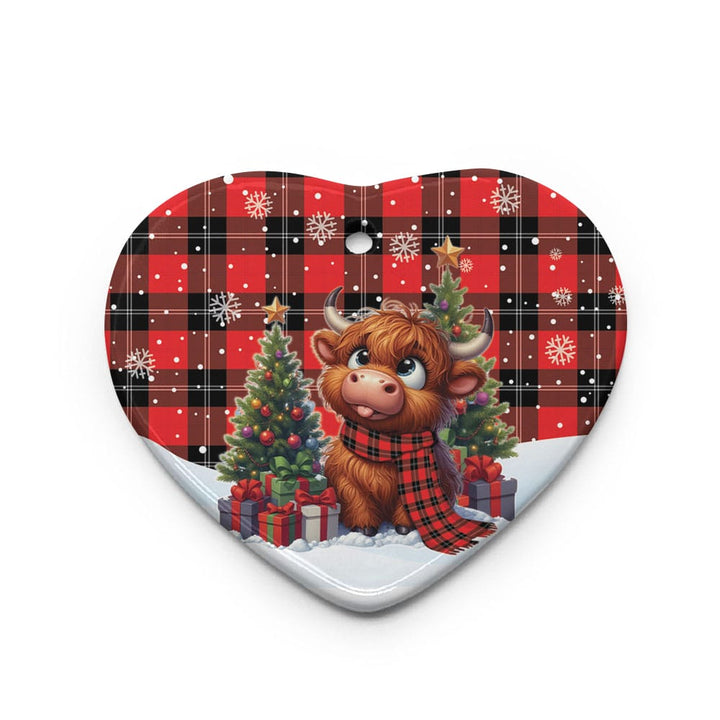 Scottish Ramsay Modern Clan Tartan Ceramic Ornament Cute Highland Cow Christmas Heart Style Tartan Plaid