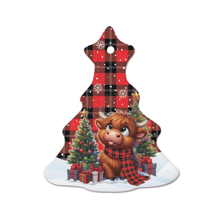 Scottish Ramsay Modern Clan Tartan Ceramic Ornament Cute Highland Cow Christmas Tree Style Tartan Plaid