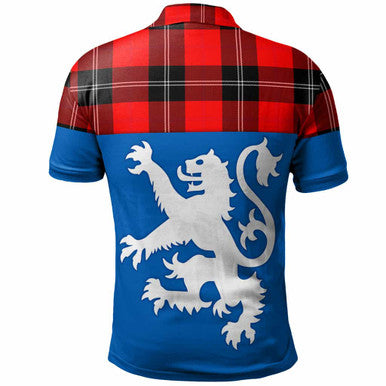Scottish Ramsay Modern Clan Tartan Polo Shirt - Lion Rampant of Scotland With Flag Back Side Tartan Plaid