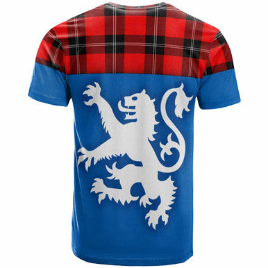 Scottish Ramsay Modern Clan Tartan T-Shirt - Lion Rampant of Scotland With Flag Back Side Tartan Plaid