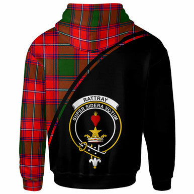 Scottish Rattray Clan Crest Tartan Curve Hoodie Back Side Tartan Plaid